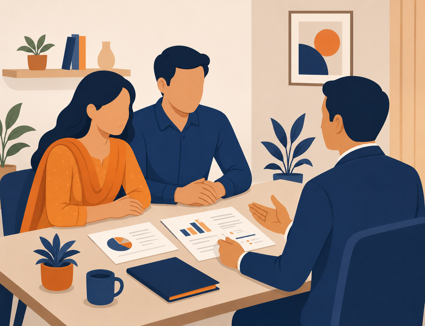 Indian couple discussing credit card debt relief options with counsellor
