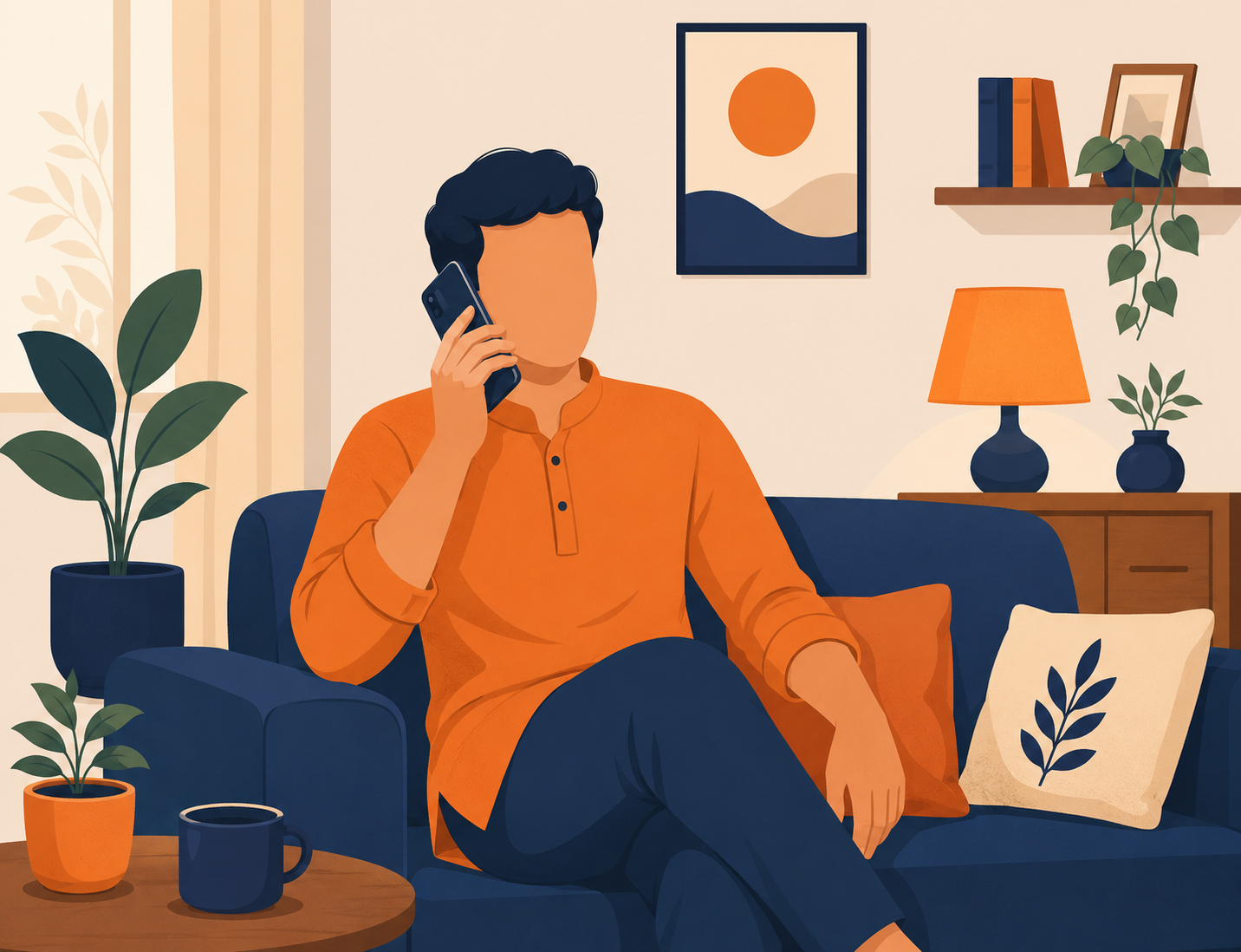 Indian man getting free debt counselling call from home