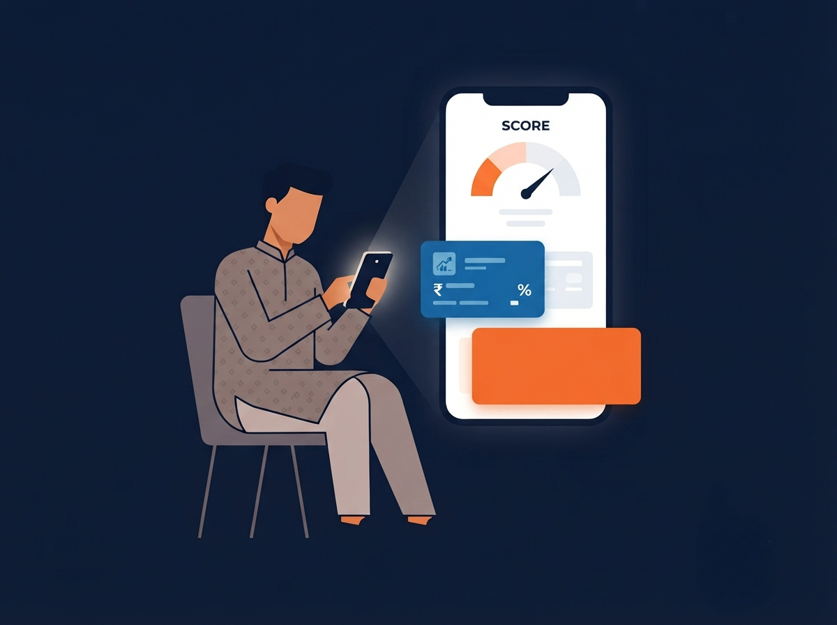 Flat-design illustration of an Indian borrower