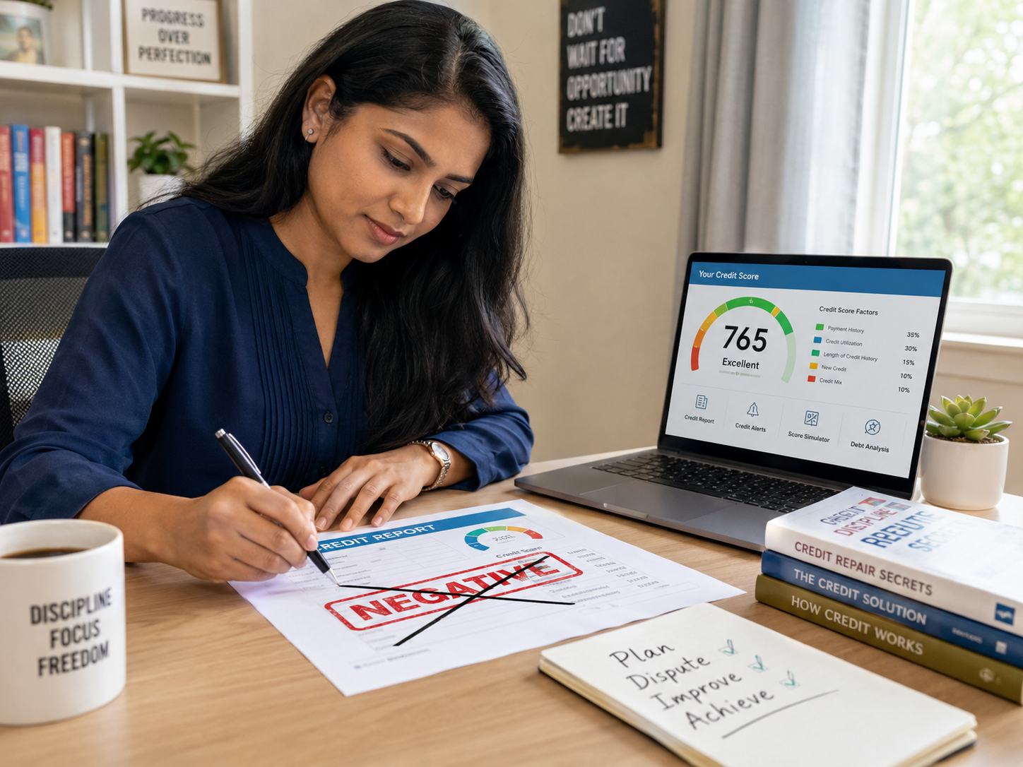 Indian woman reviewing a credit repor