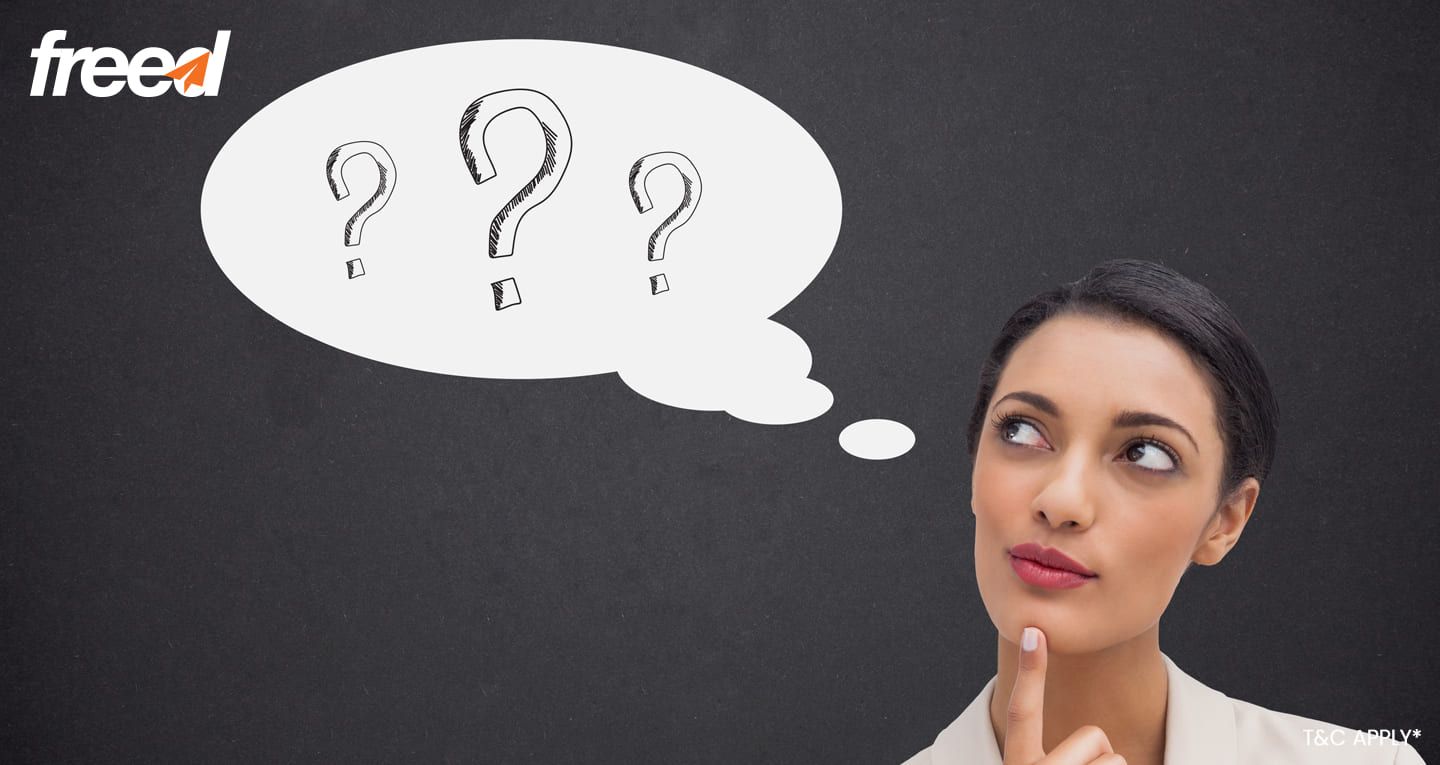 Woman thinking with question marks representing common doubts and questions about personal loans