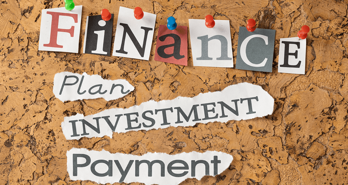 Finance concept image showing words like plan, investment, and payment, representing financial planning, money management, and budgeting.