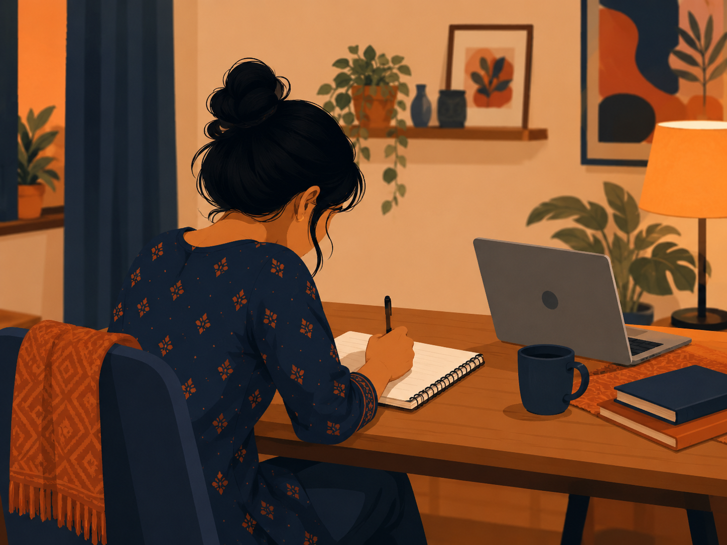 Indian woman writing out a debt payoff planner listing multiple loan balances