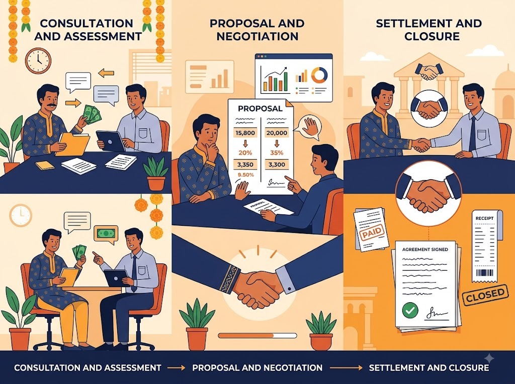 Step-by-step visual of the Bajaj Finserv loan settlement negotiation process.