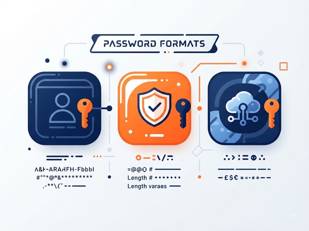 Illustration comparing password formats across different platforms