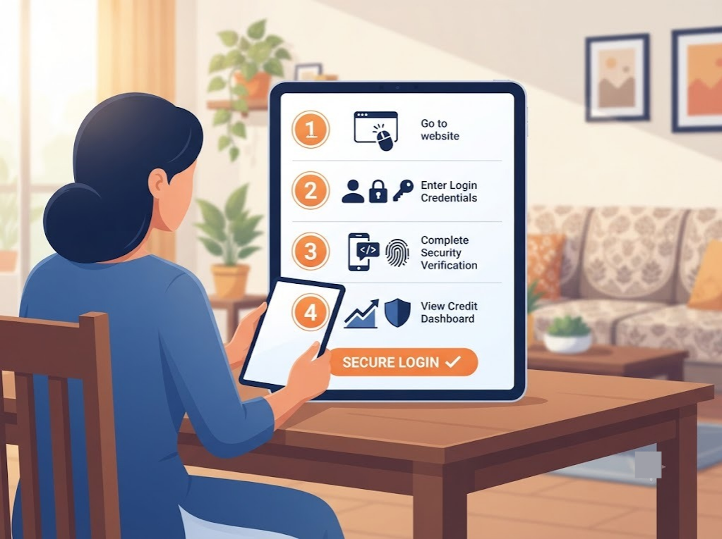 Simple numbered steps illustration for logging into a credit score account online