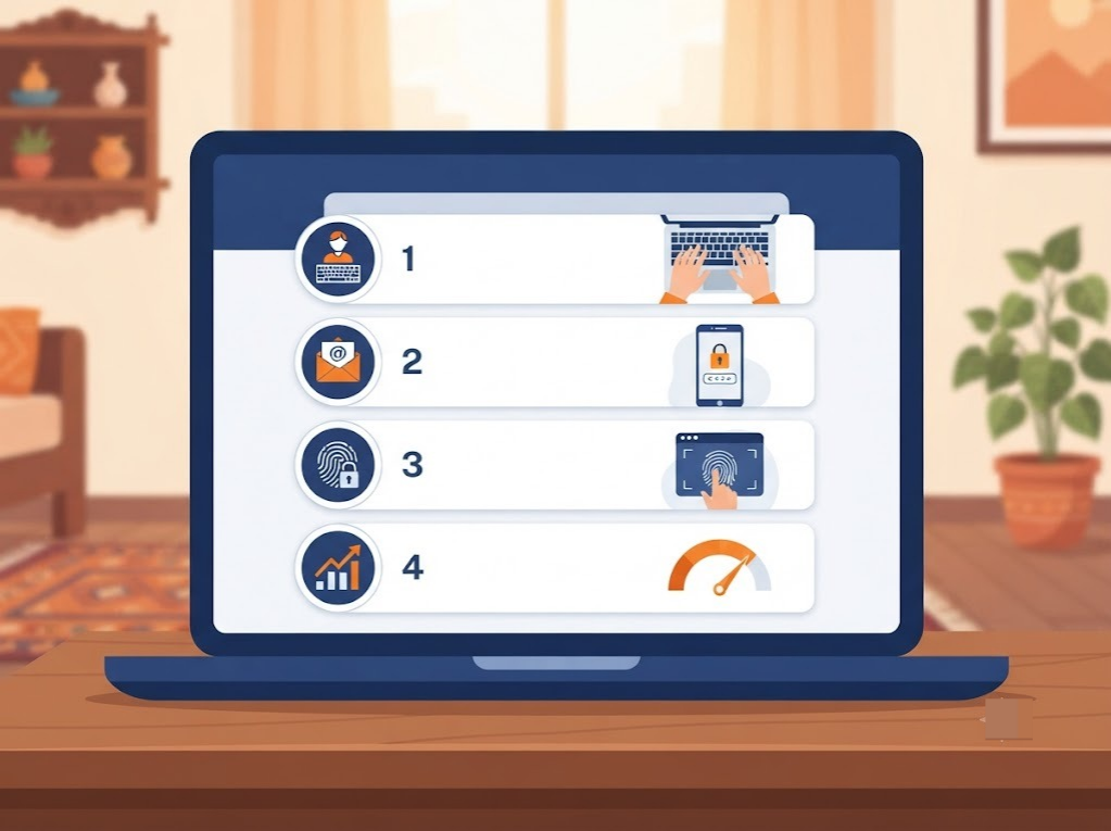 Simple numbered steps illustration for logging into a credit score account online