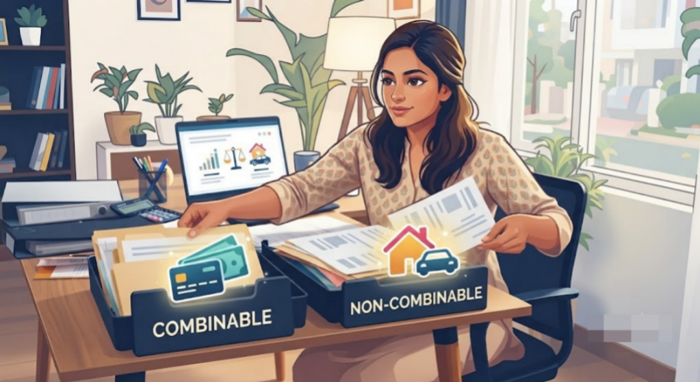 Indian person sorting loans into ones that can and cannot be combined