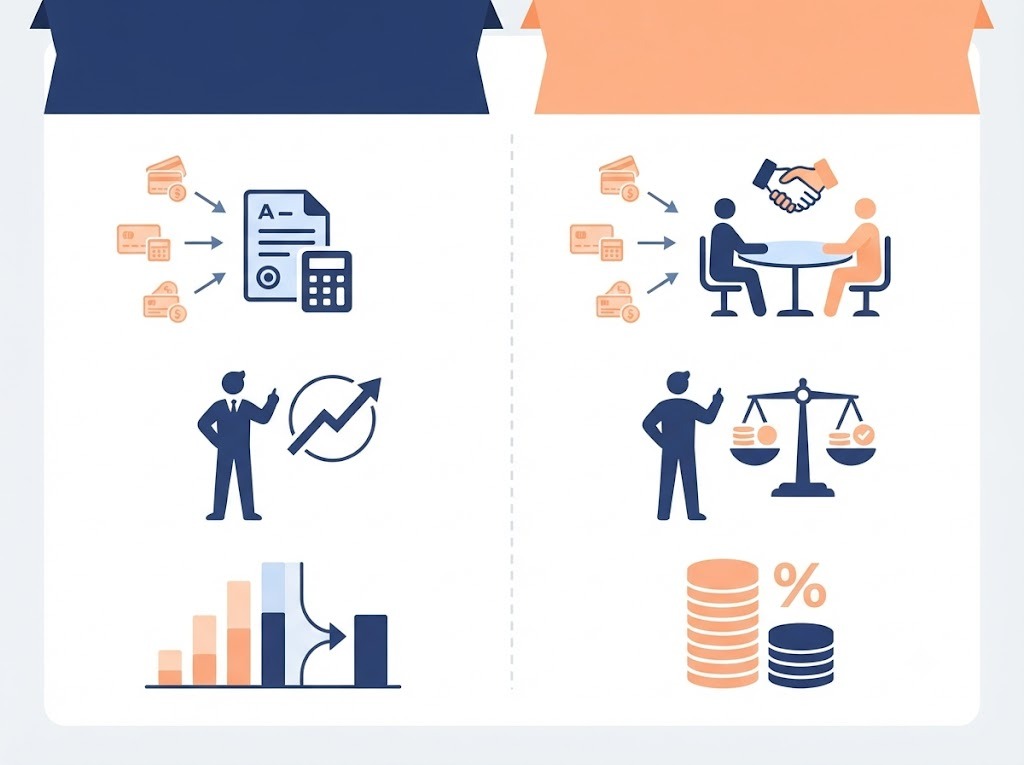 Two paths for borrowers depending on consolidation eligibility, consolidation or settlement