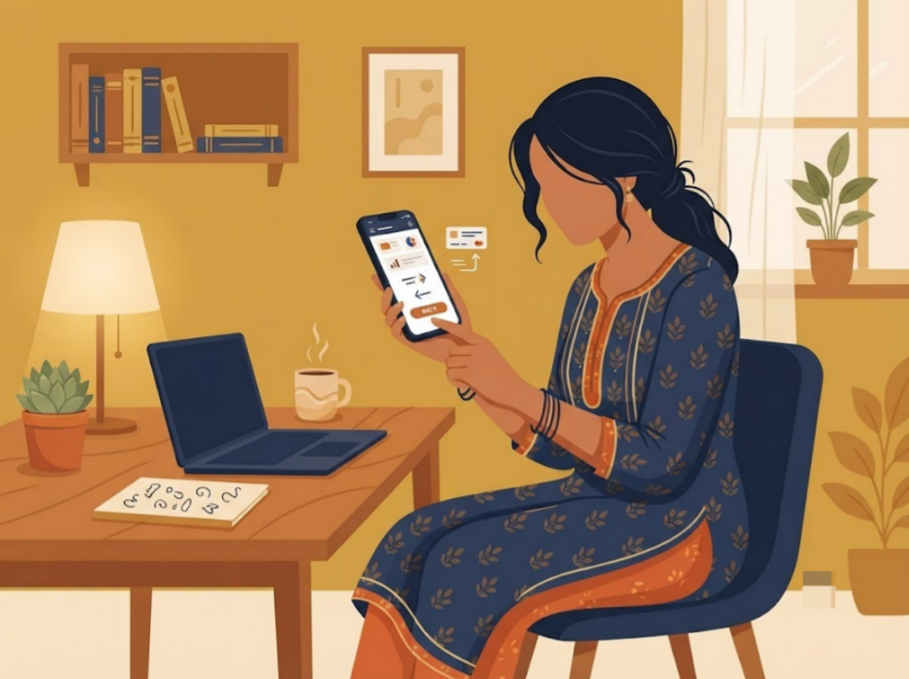 Indian person completing a credit card balance transfer request on a phone