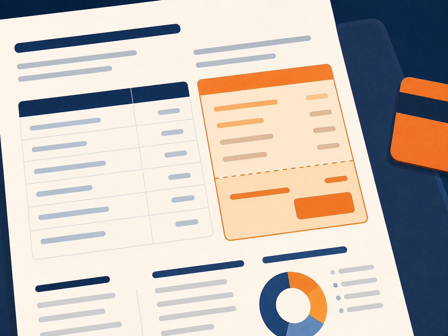 Close up flat illustration of bank statement payment summary box, MAD highlighted