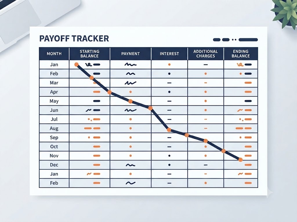 Credit card payoff spreadsheet template with monthly balance tracking