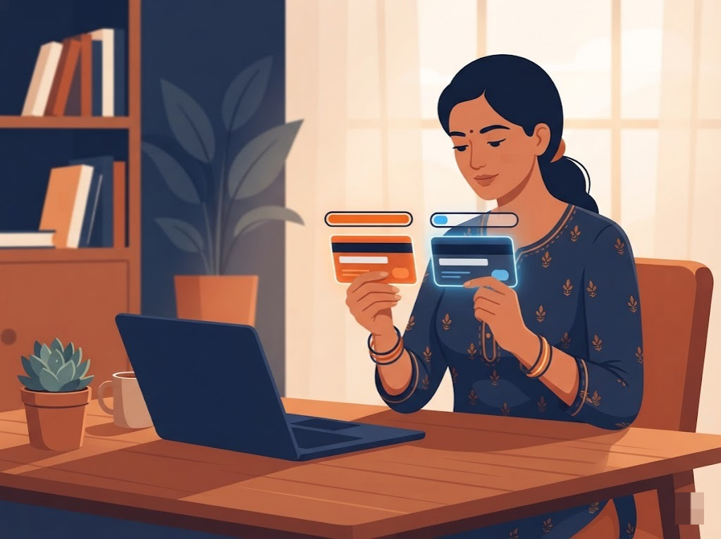 Indian cardholder comparing two credit cards with different utilisation levels