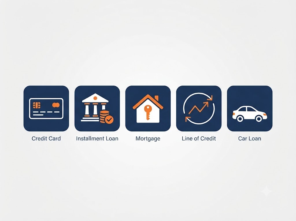 Different account facility types shown on a credit report