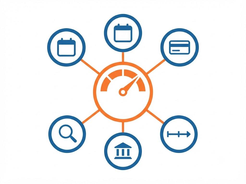 Infographic of 5 factors that affect CIBIL score: payment history, utilisation, history length, credit mix, inquiries