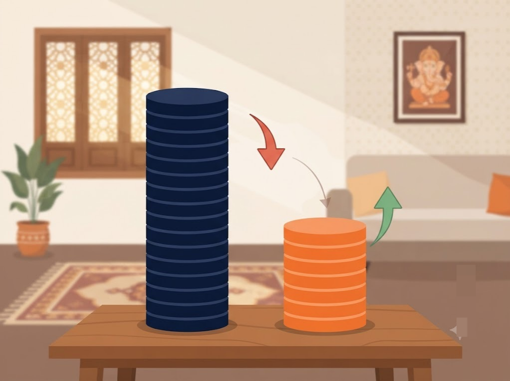 Illustration comparing two loan cost paths, low score high interest versus healthy score lower interest