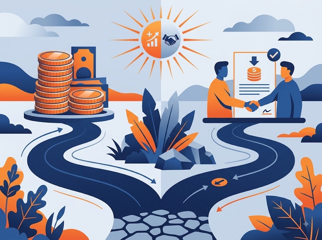 Two paths illustration for debt consolidation versus loan settlement after counseling