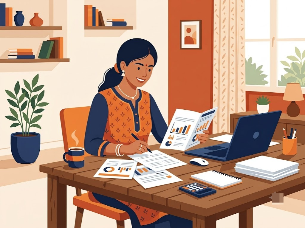 Indian person reviewing debt management services options at home