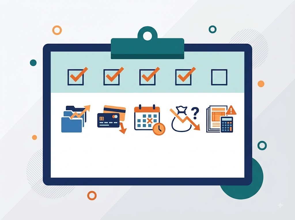 Checklist illustration showing eligibility signs for debt relief counseling.