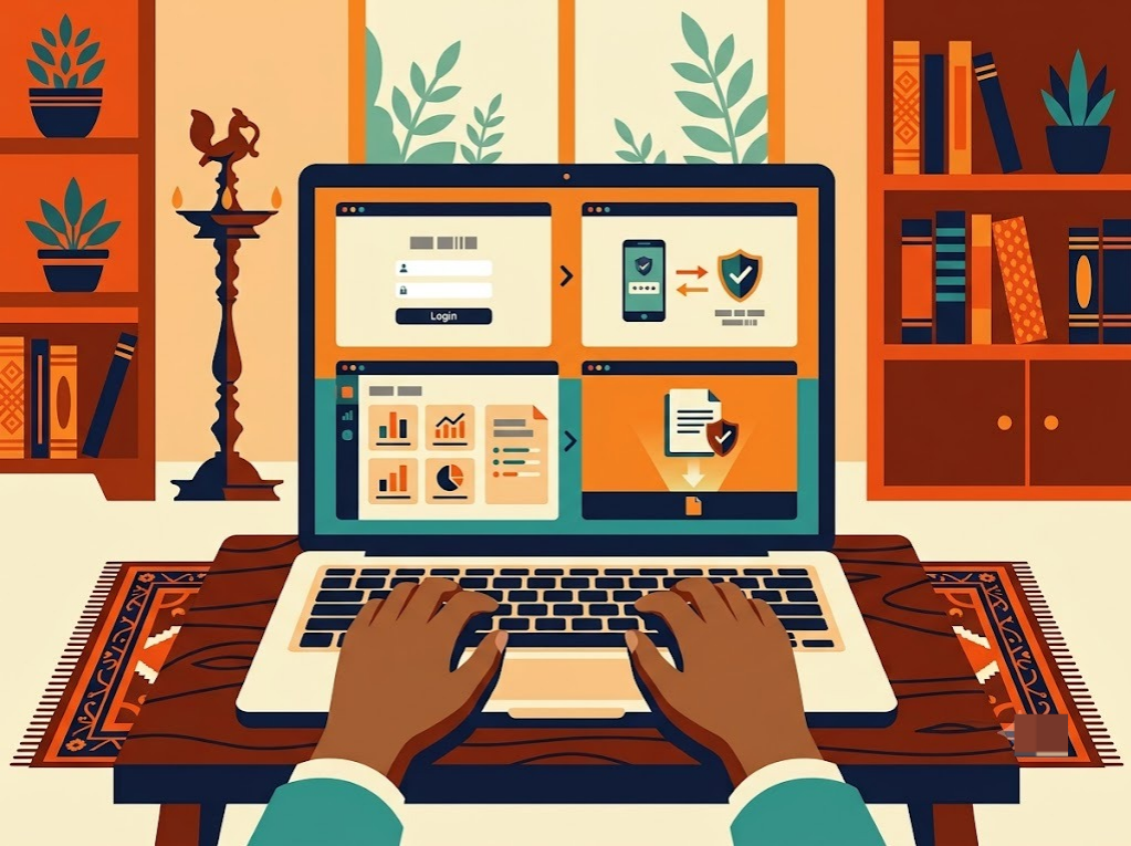 Step-by-step Equifax credit report download process on laptop screen