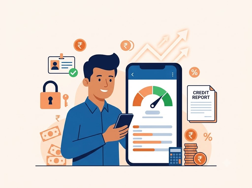 Person checking their Experian credit score on a mobile app in India