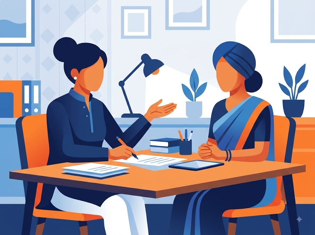 FREED counsellor guiding an Indian borrower through the loan settlement process.