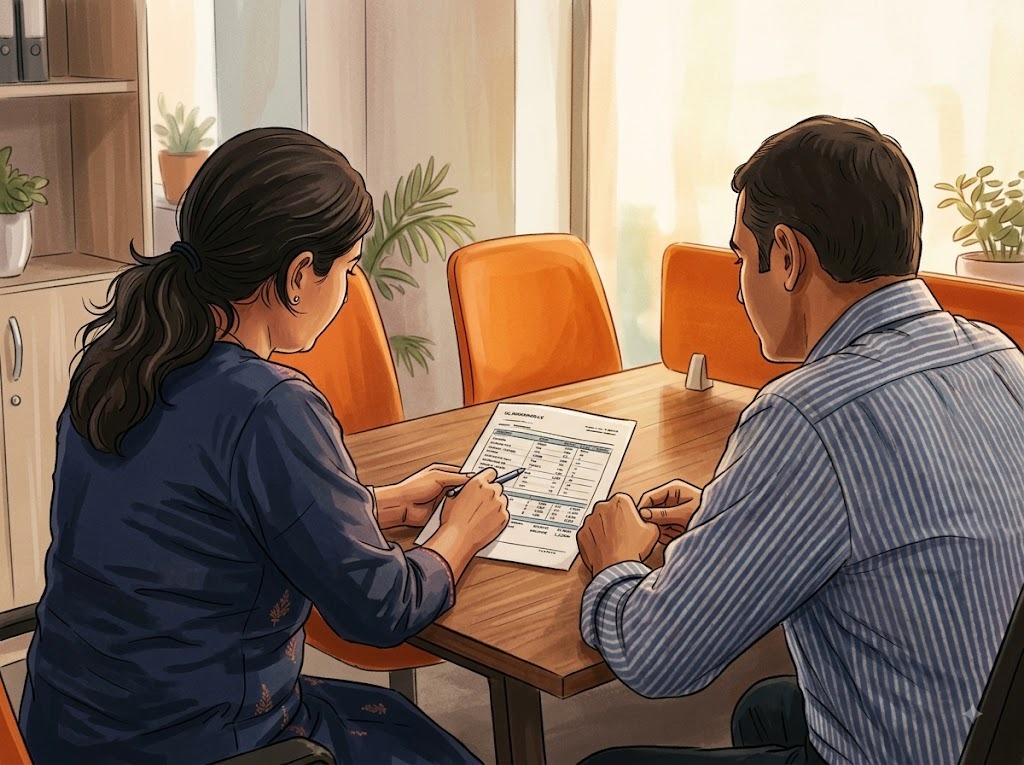 FREED counsellor reviewing a credit report with an Indian borrower