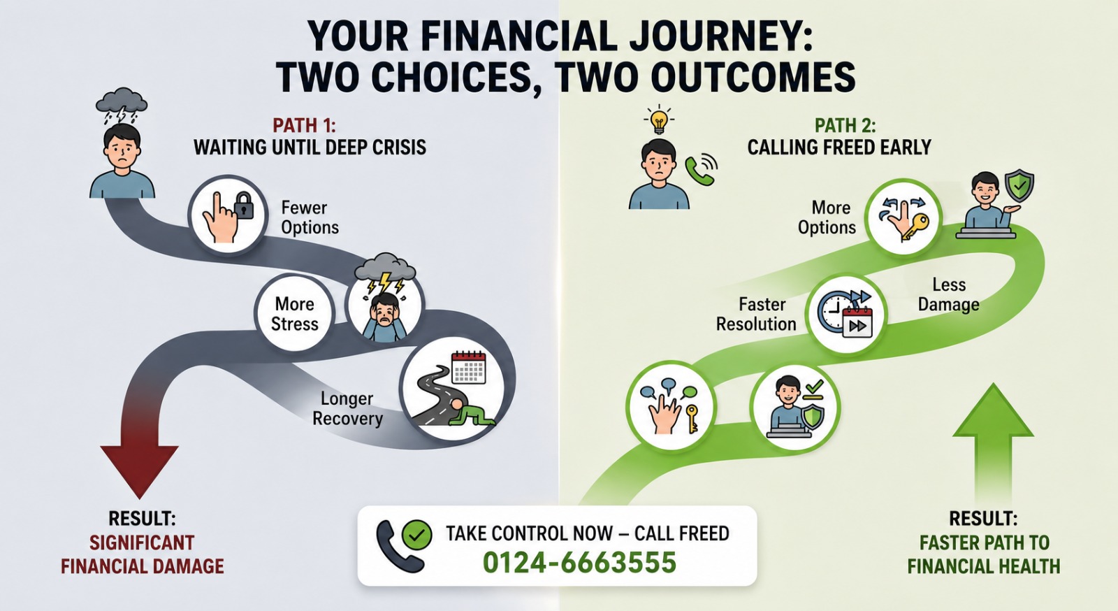 Comparison of waiting until financial crisis versus seeking FREED support early