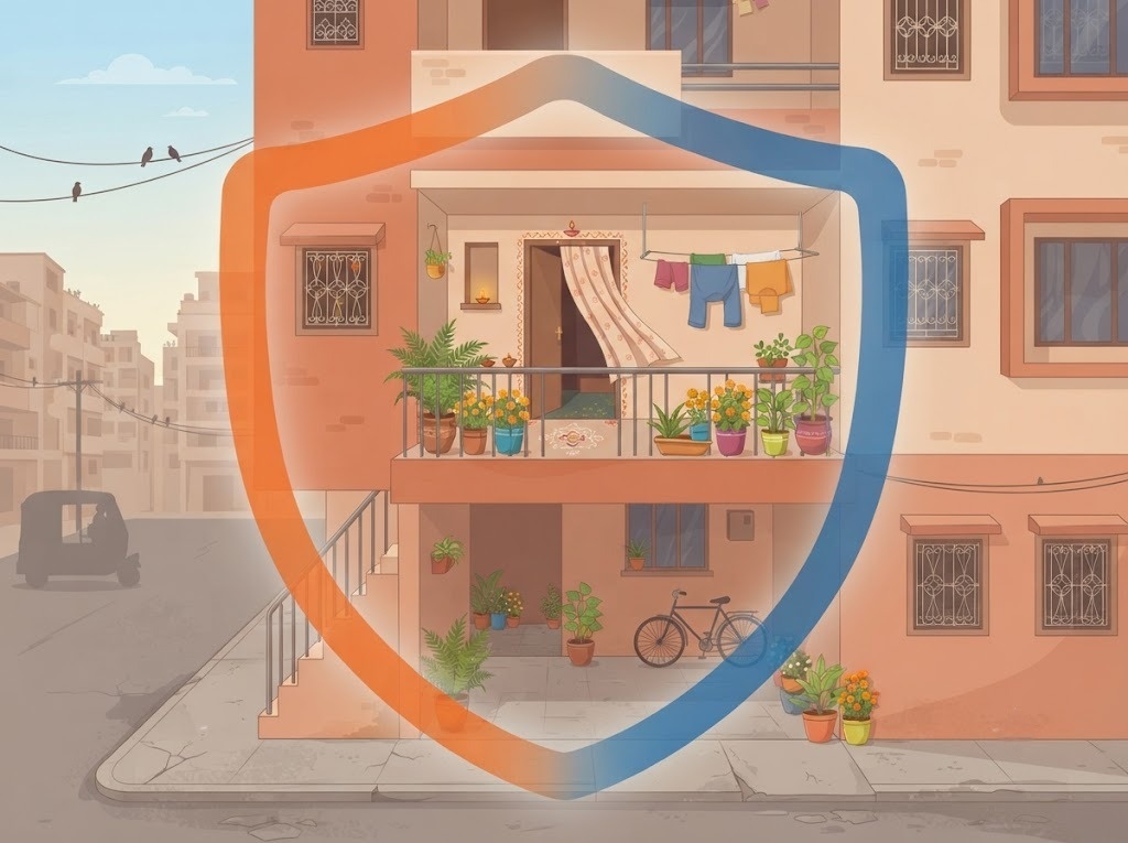 Residential property protected by a security shield symbol representing legal protection during loan recovery or debt collection disputes.