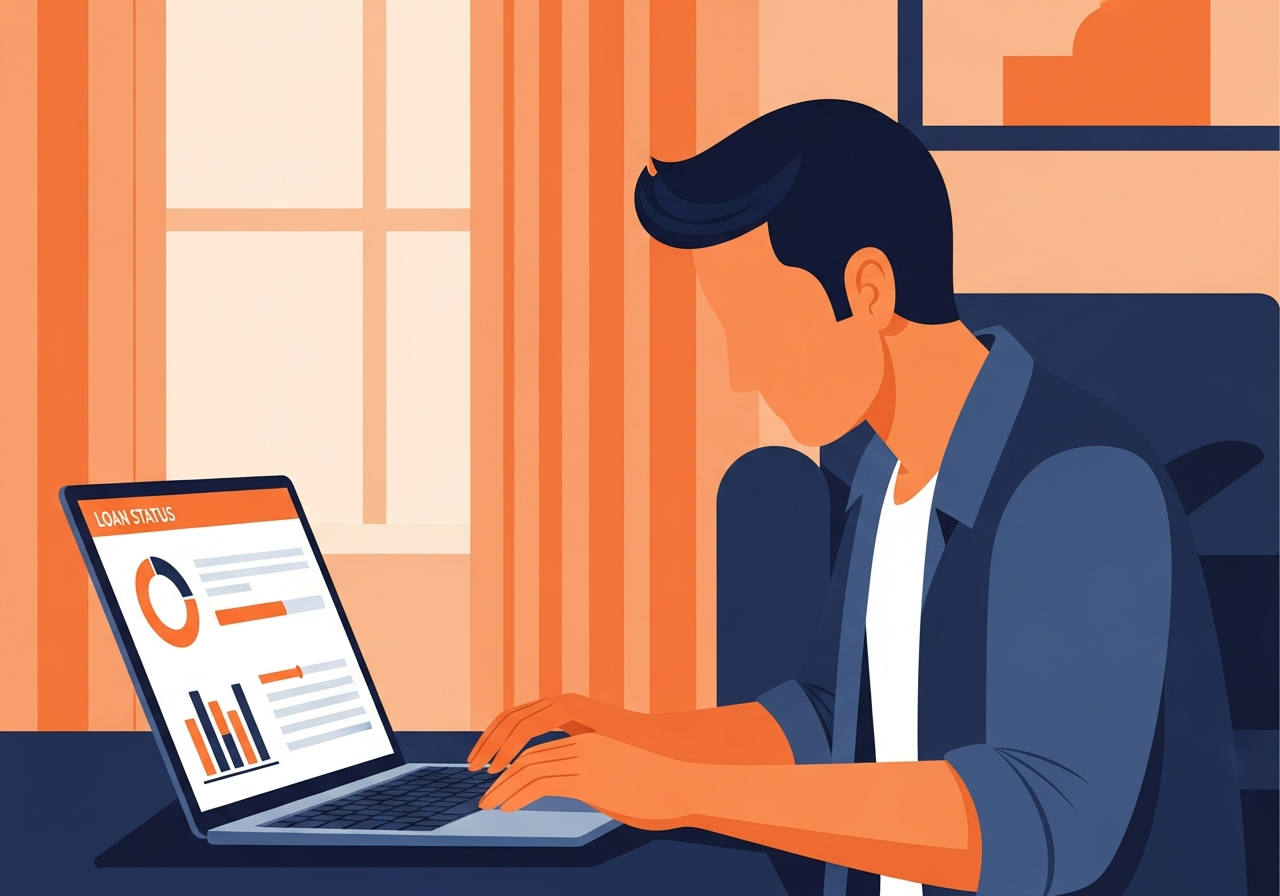 Indian man checking loan restructuring eligibility on laptop