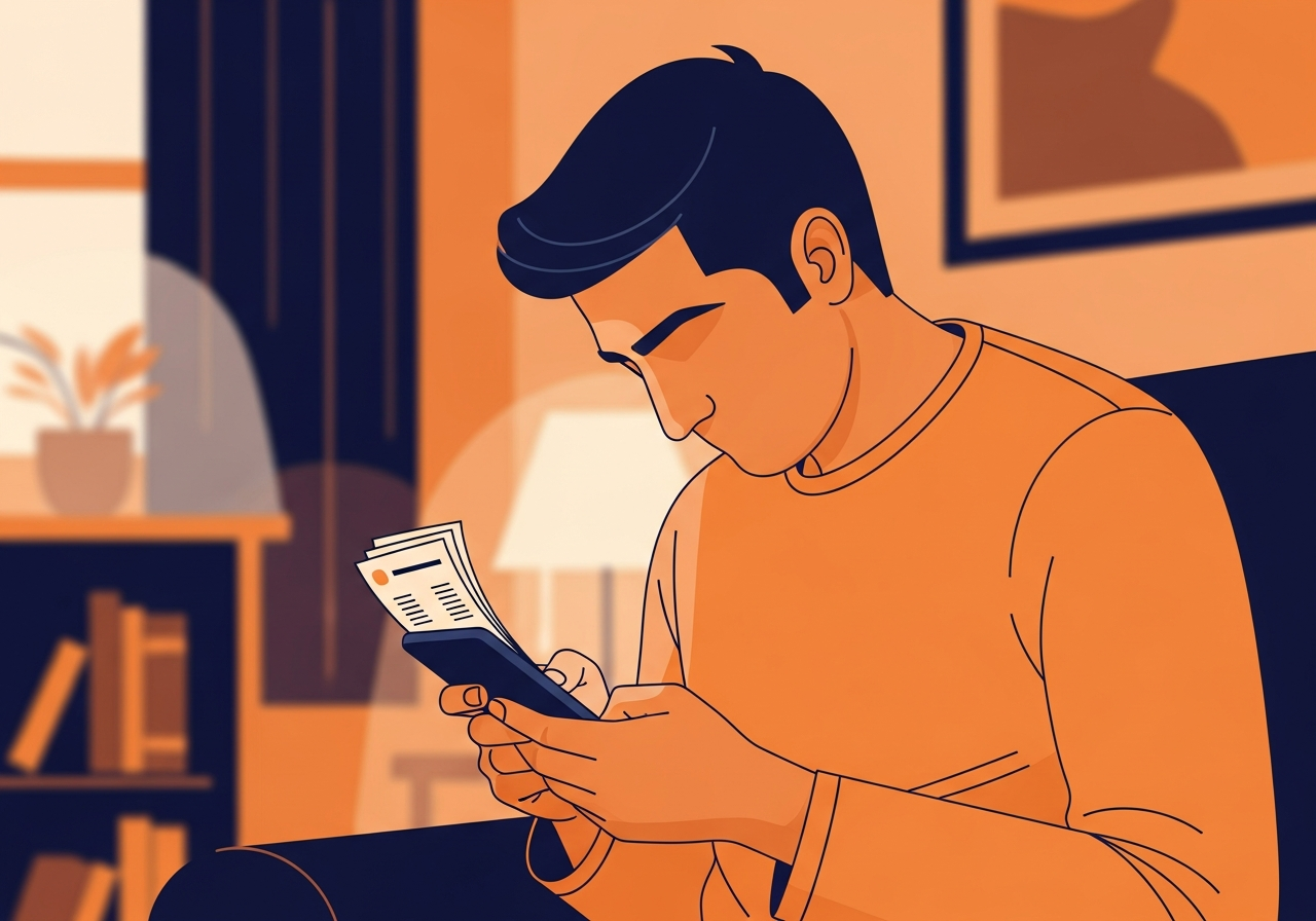Indian man reviewing credit card bill and due date on phone