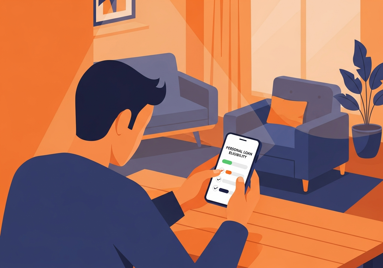 Indian man checking personal loan eligibility on phone
