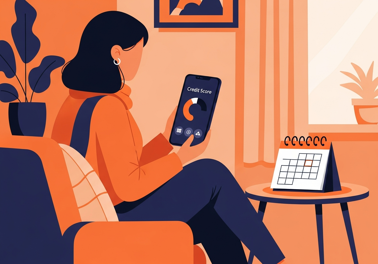 Indian woman checking CIBIL score update on phone calendar