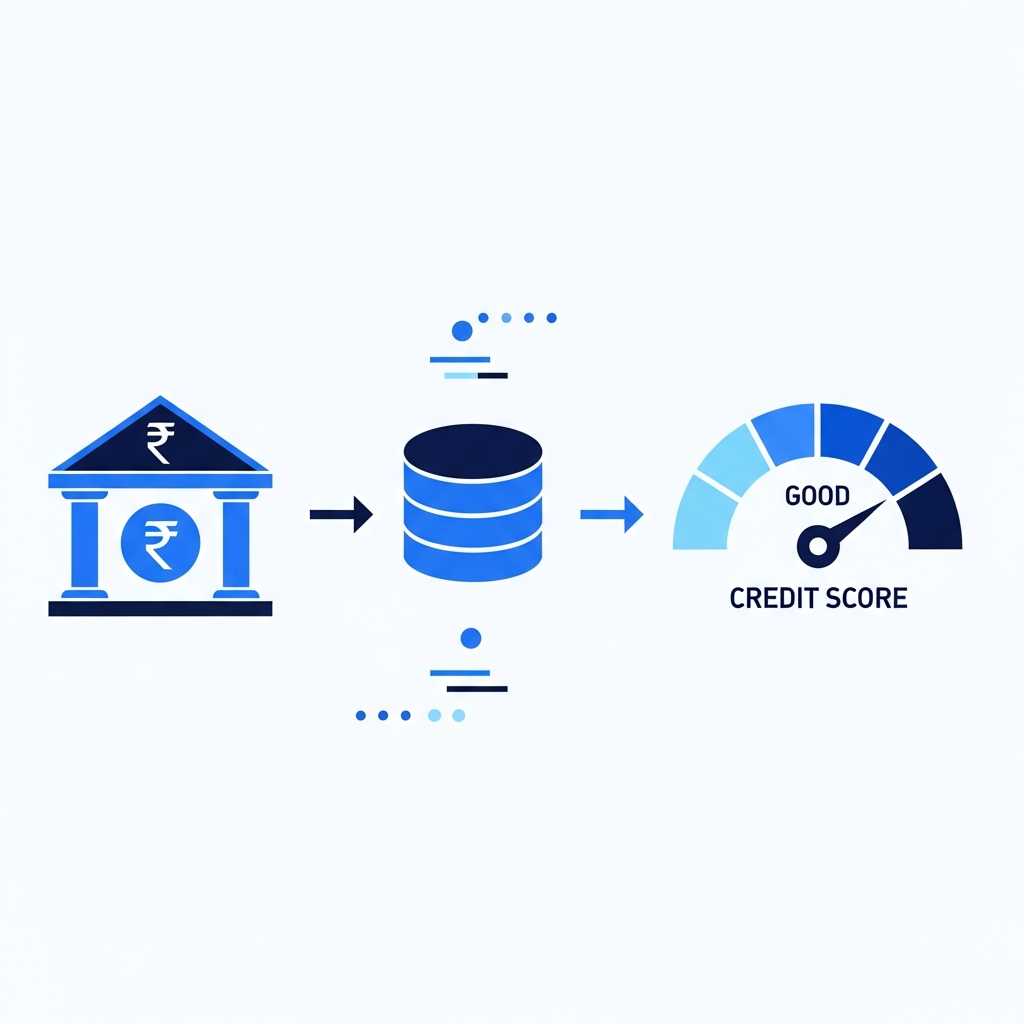 Illustration of the reporting chain from the bank to the credit bureau to the score update