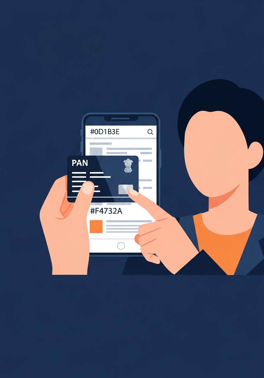 Indian person comparing PAN card details on phone screen for accuracy