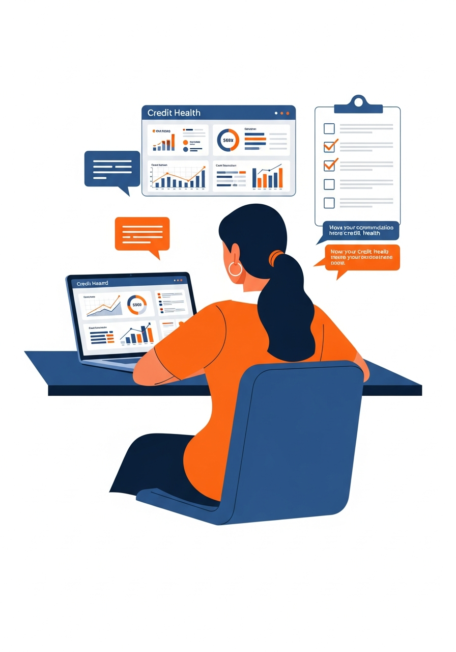 Indian woman reviewing credit recommendations before applying for a loan