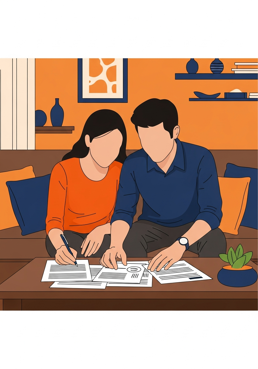 Indian couple reviewing debt options after IDFC loan restructuring discussion