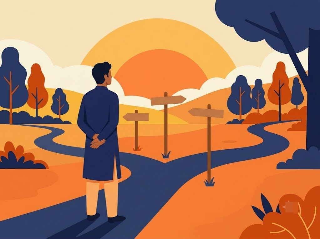 Indian borrower choosing between loan options at a decision point
