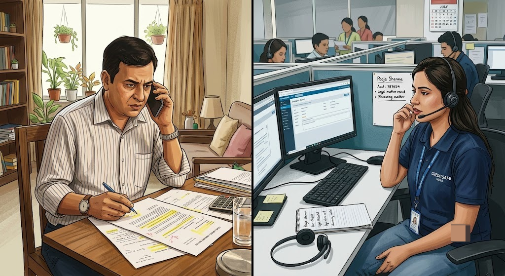 Indian borrower on a call with a support advisor about a legal notice