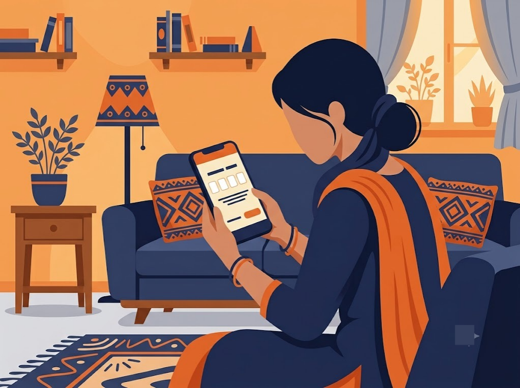 Indian person in their late 20s holding a smartphone showing an OTP