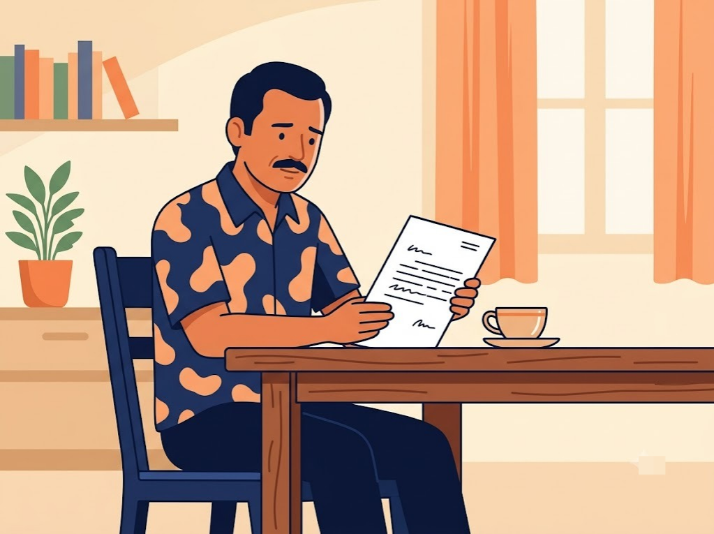 Indian borrower reading a SARFAESI Act notice from a bank at home