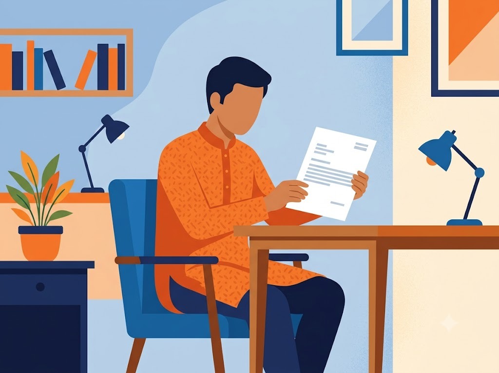 Indian borrower reading a demand notice under Section 138 for a bounced cheque