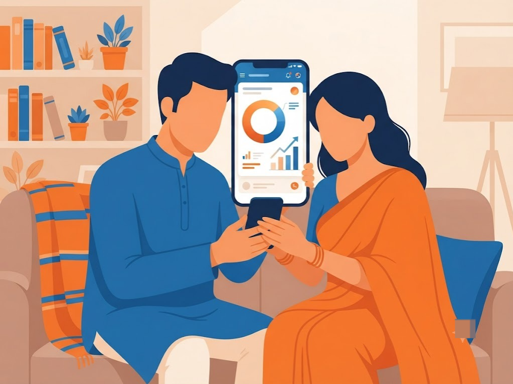 Indian couple checking CIBIL score together before applying for a wedding loan