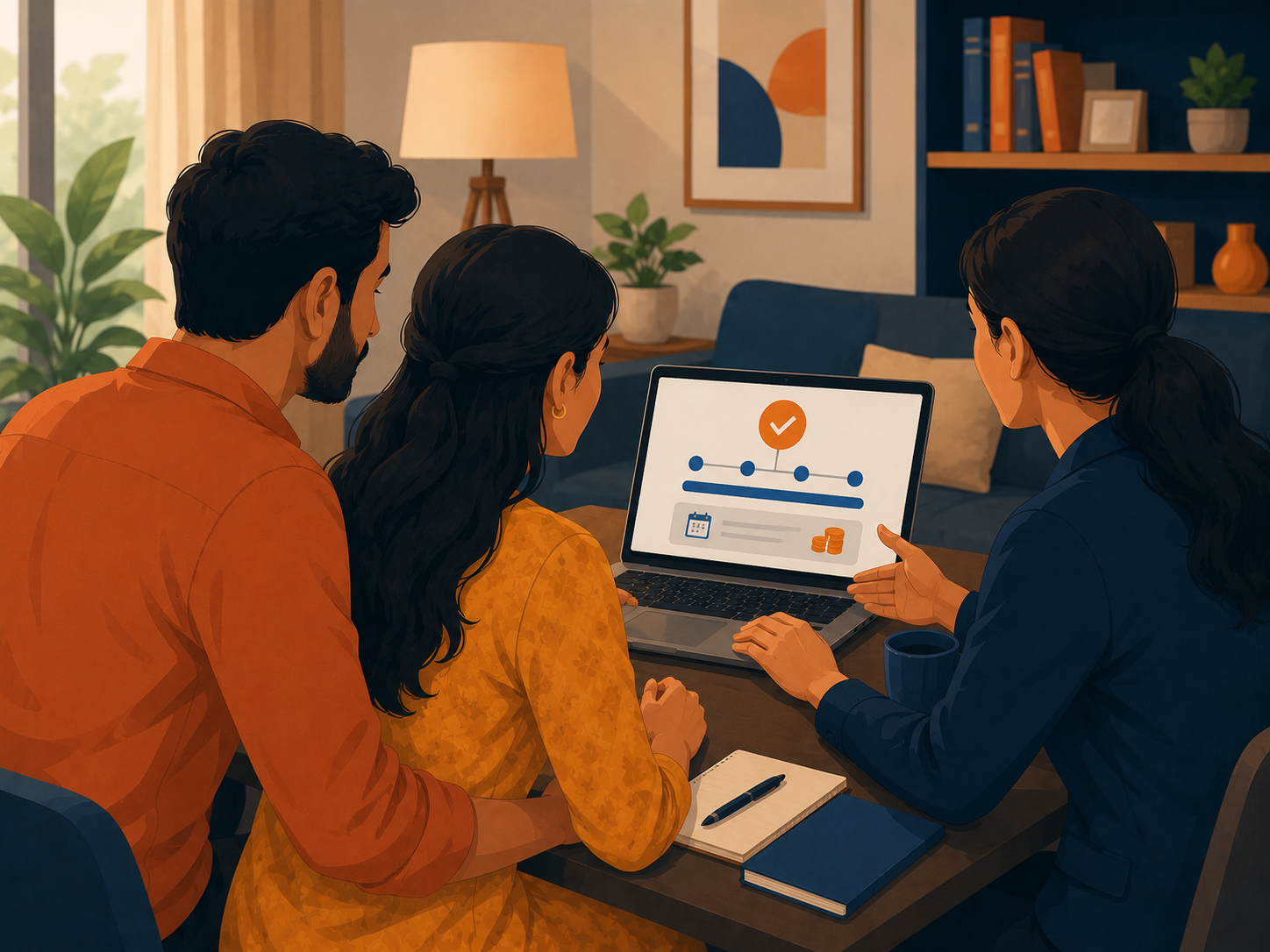 Indian couple reviewing consolidated loan EMI plan with a FREED counsellor