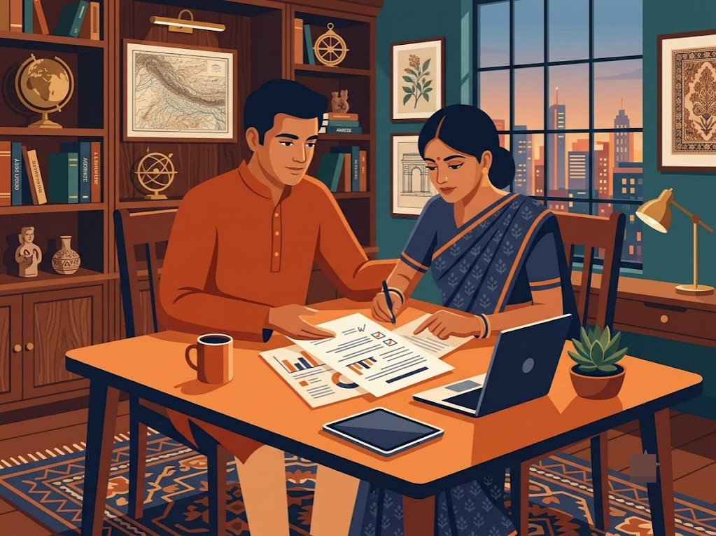 Indian couple discussing loan options after building a strong CIBIL score