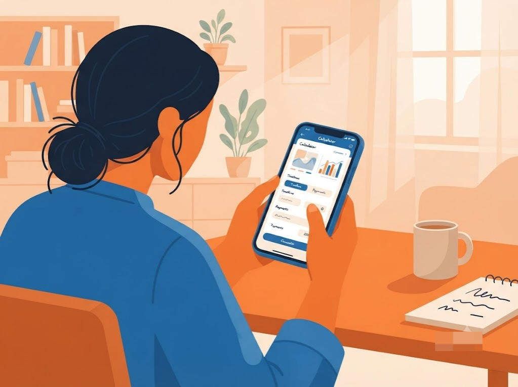 Indian credit card user calculating minimum payment payoff timeline on a phone app
