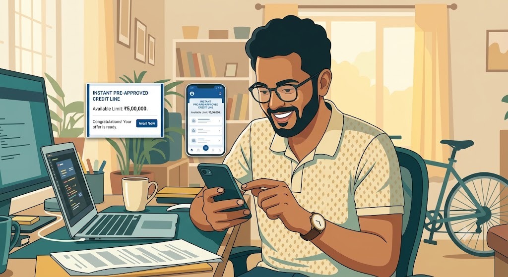 Indian freelancer checking pre-approved credit line limit on banking app