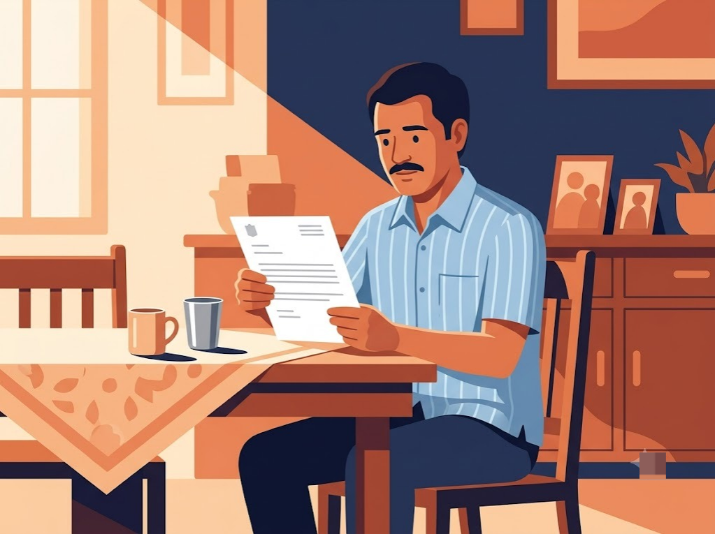 Indian homeowner reading a SARFAESI Act notice letter at home