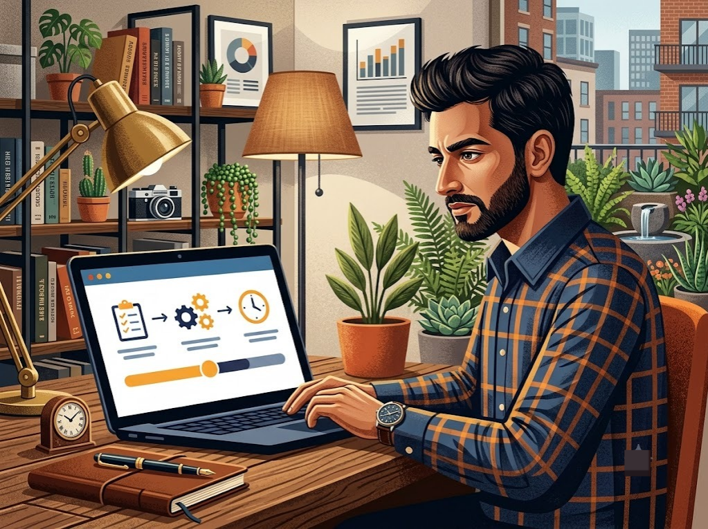 Indian man checking CIBIL dispute status on laptop screen