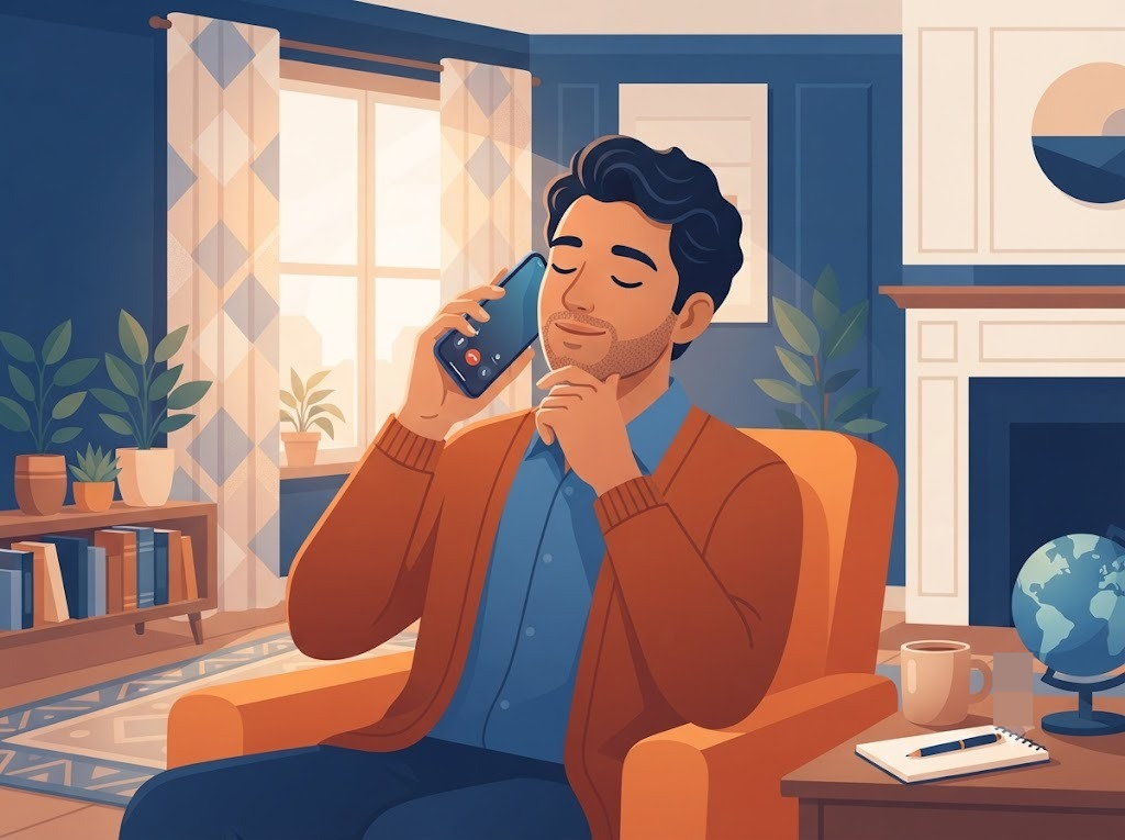 Indian man finishing a free consultation call feeling clear about his options